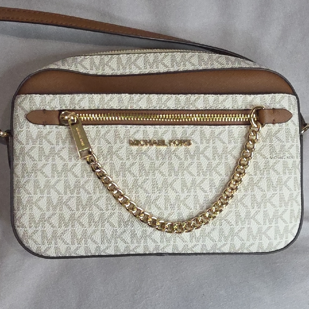 Michael Kors Cream and Tan Crossbody Bag
